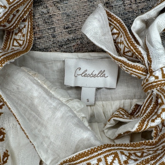 Cleobella Lacey Mini Dress w Tie Straps Side pockets Ivory & Brown Embroidered-S - Picture 4 of 15